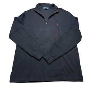 Vintage Polo Ralph Lauren Sweater Men L Black Red Pony 1/4 Zip Knit